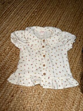 Cat & Jack Cream Floral Button-Front Ruffle Top